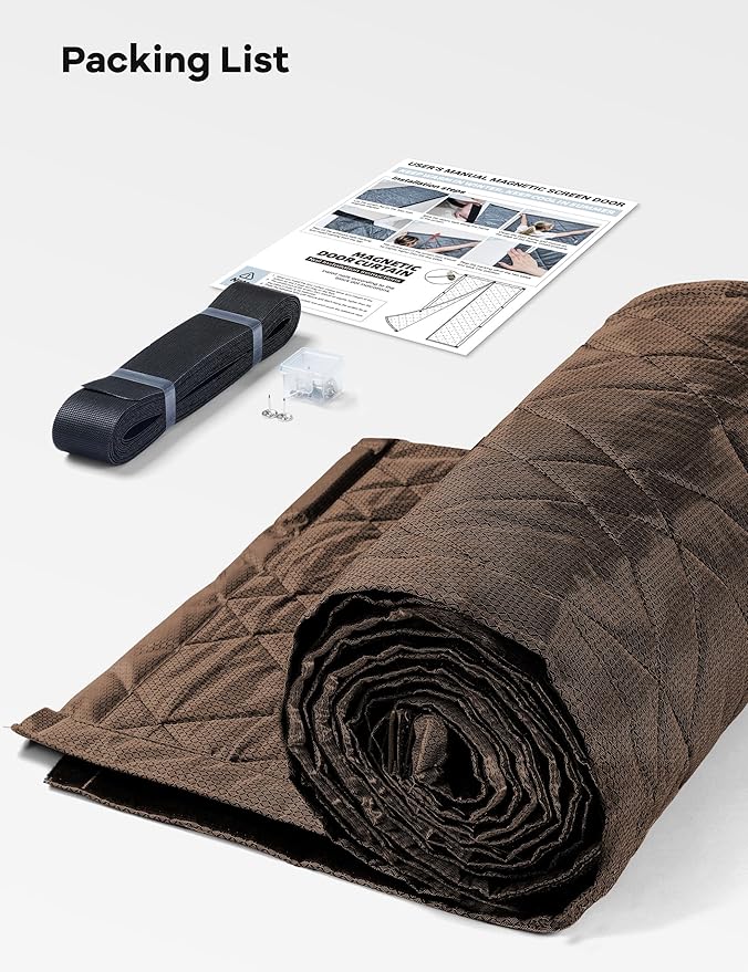 Magnetic Thermal Insulated Door Curtain, Fit Size up to 36 x 82 Inches, Thermal Door Curtain Filled with Thick Cotton to Keep Warm Winter, Doorway/Front/Back/Basement, Brown, Diamond