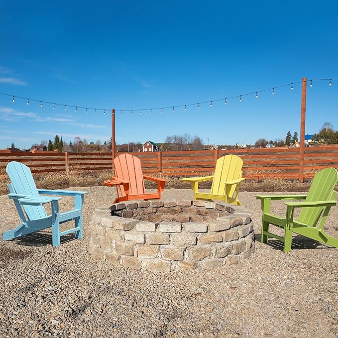 Adirondack Chair Set of 4, HDPE Folding Adirondack Chair with Multifunctional Cup Holder, Weather Resistant Fire Pit Chair for porches, patios, poolsides, Decks.