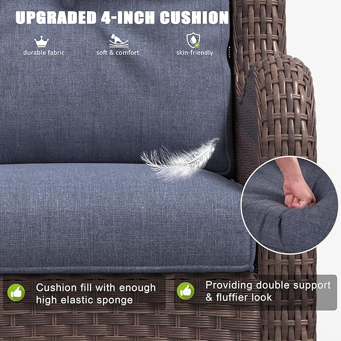 LayinSun 5 Pieces Outdoor Patio Furniture Set with Fire Pit Table, Rattan Wicker Sectional Swivel Rocker Chairs Sets with Swivel Glider Chair and Coffee Table