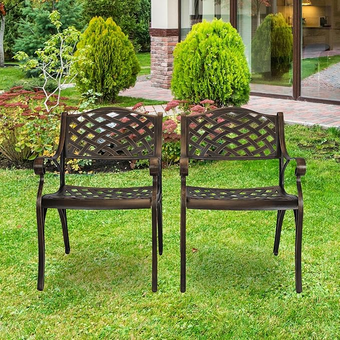 Cast Aluminum Outdoor Bistro Chairs Set of 4, Patio Dinning Chairs, 4 Pieces Metal Conversation Chairs for Deck, Porch Garden