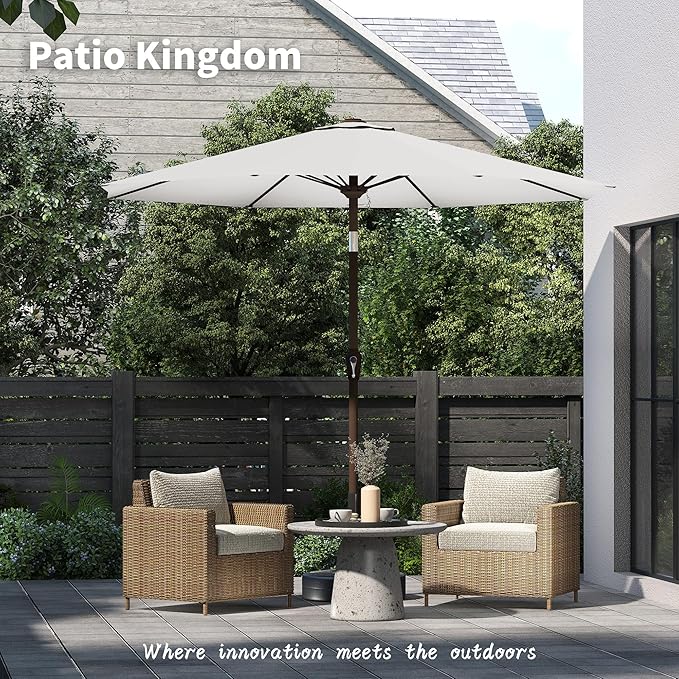 PatioKingdom 11FT Patio Umbrella,Outdoor Umbrella with Push Button Tilt and Crank,Market Table Umbrella with 8 Sturdy Fiberglass Ribs UV Protection(Creamy-white, 11FT)
