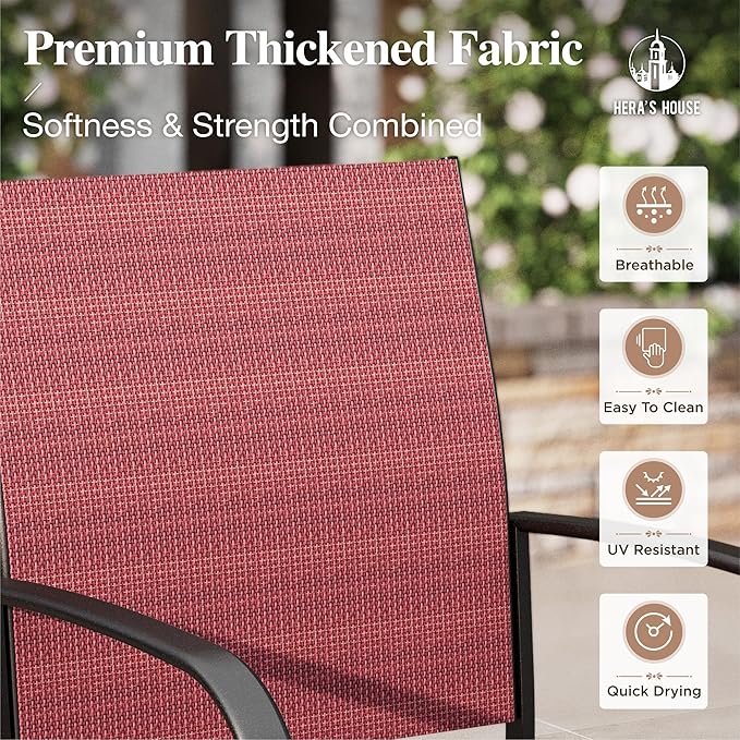 HERA'S HOUSE Outdoor Dining Chairs Set of 6, Patio Lawn 36" Textilene Fabric Chair with Wrought Iron Metal Frame Support 350lbs for Garden Backyard Lawn Kitchen, Red