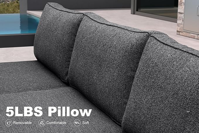 PURPLE LEAF Patio Furniture Set Open-End Outdoor Couch with 9.6" Thick Cushion and Soft Pillows 6 Piece Outdoor Sectional Sofas with Table Modern Outdoor Conversation Sets for Yard Porch Deck, Grey