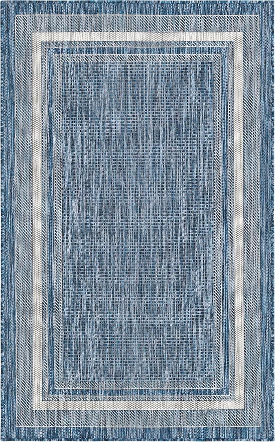 Unique Loom Outdoor Border Collection Area Rug - Soft Border (3' 3" x 5' 3" Rectangle, Blue/ Ivory)