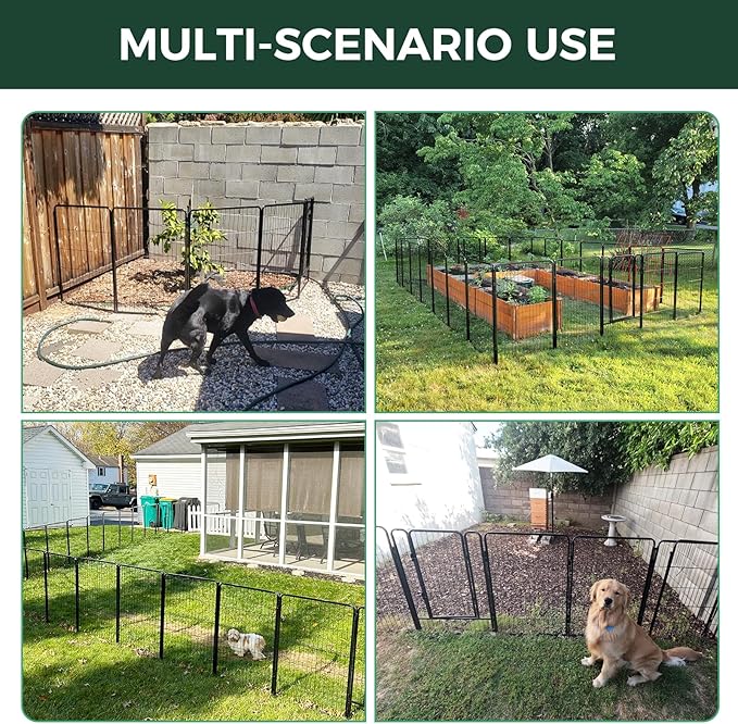FXW Garden Fence Outdoor for The Yard – 32in(H) x 109.4ft(L) Heavy Duty Metal Animal Barrier for Dog and Rabbit, Decorative Dog Fence, 48 Panels, Black