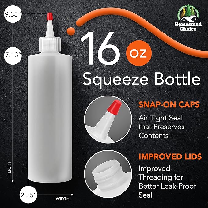 Made in USA 14-pack Plastic Squeeze Bottles for Sauces - 16oz Condiment Squeeze Bottles for Liquids, BPA Free Squirt Bottles with Cap - Ketchup, Syrup, Oil, Dressings, Honey & Arts and Crafts