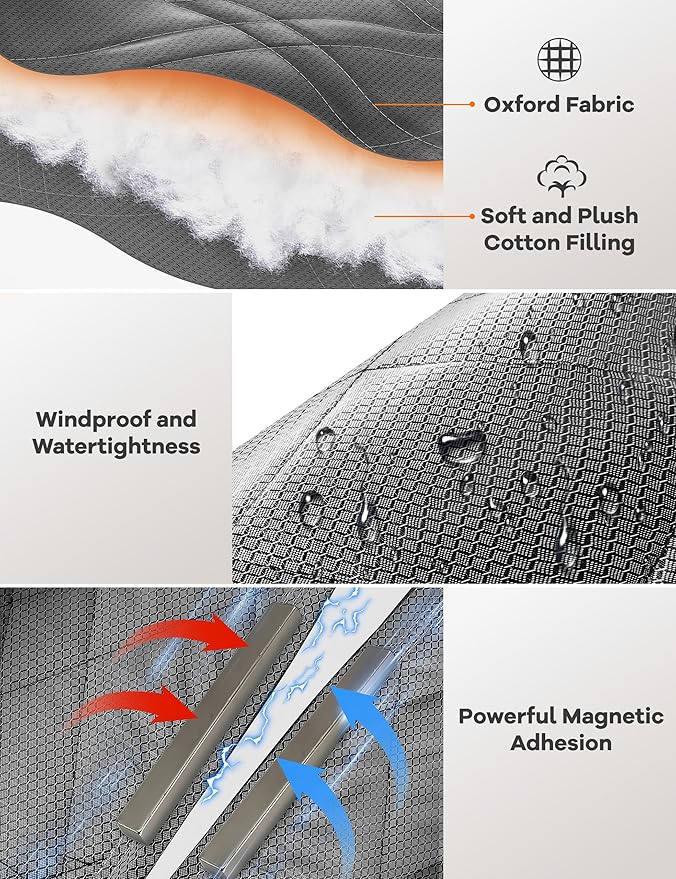 Magnetic Thermal Insulated Door Curtain, Fit Size up to 32 x 80 Inches, Thermal Door Curtain Filled with Thick Cotton to Keep Warm Winter, Doorway/Front/Back/Basement, Grey, Diamond