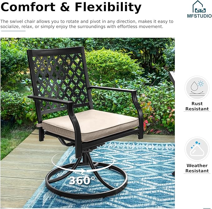 MFSTUDIO Patio Table and Chairs Set, Outdoor Dining Set for 8 with Expandable Table, 9 Piece Metal Patio Dining Sets, Outdoor Patio Furniture Set for Deck Backyard Poolside Garden