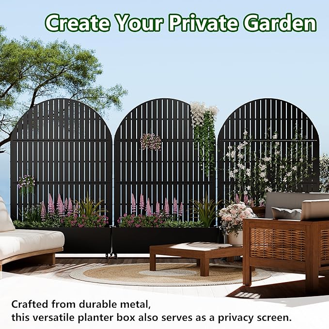 Casaphoria Raised Garden Bed Metal Planter Box with Trellis, 72"x47"x16" for Outdoor Climbing Plants, Flowers Vegetables and Vines Privacy Screen with Wheels and Drainage Holes(Black Vertical)