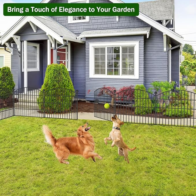 10 Panels No Dig Decorative Garden Fence with Gate - 24 in (H) x 20 ft (L) Dog Rabbits and Pets Fence Outdoor for Yard, Animal Barrier Tall Rustproof Metal Wire Fencing Border for Garden and Patio