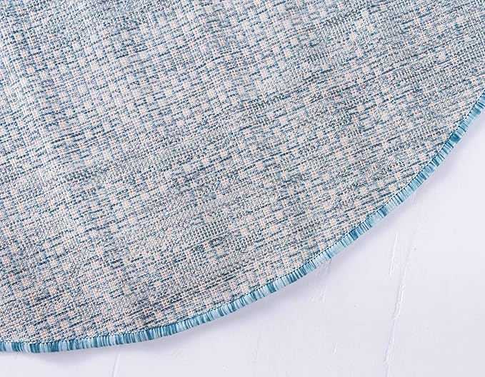 Unique Loom Outdoor Traditional Collection Area Rug - Timeworn (4' 1" Round, Light Aqua/ Gray)