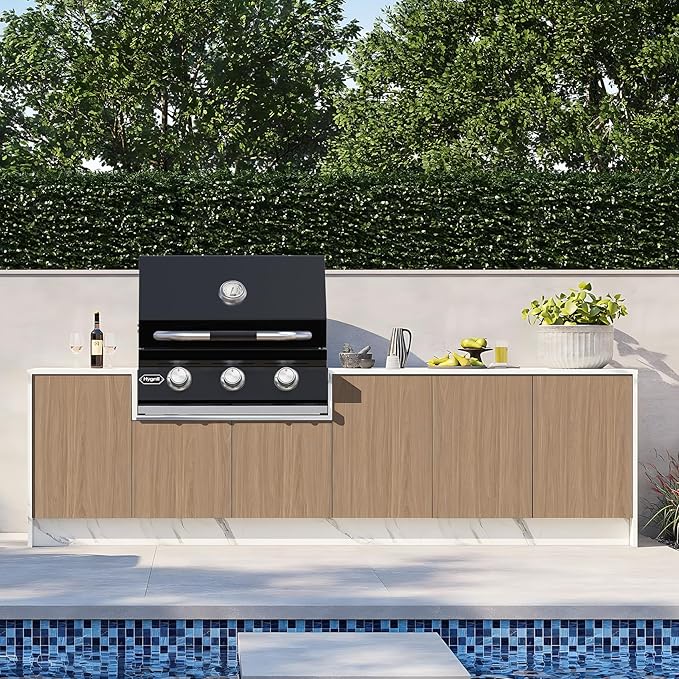 Hygrill Heavy Duty 3-Burner Built In Grill for Liquid Propane, Stainless Steel Outdoor Kitchen Grill Head, Black