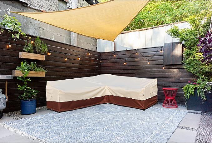 Patio Outdoor Sectional Cover -Patio Furniture Covers Waterproof Rip-Stop Anti-UV 600D Heavy Duty Outdoor Couch with 3 Air Vent Sofa Cover (L-Shaped-Right-85''X58'')