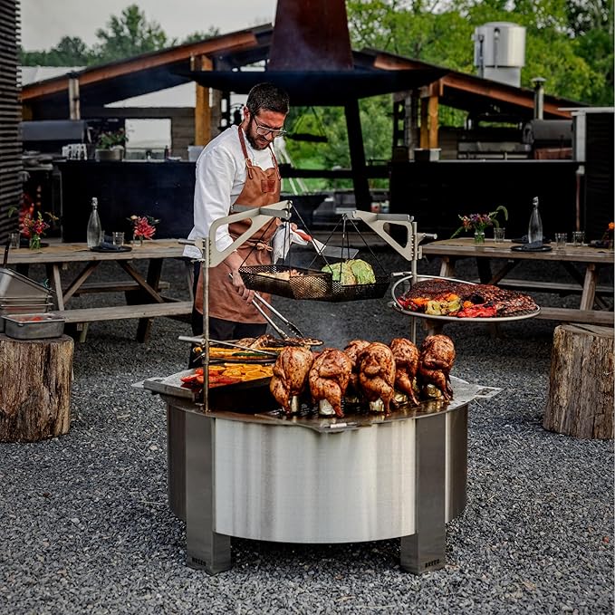 Breeo Smokeless Fire Pit (X Series 42, Stainless Steel, Lid Included) | 46 inch Smokeless Firepit for Outside | 190 Pounds | Gifts for Dad | Compatible with Wide Range of Breeo Accessories