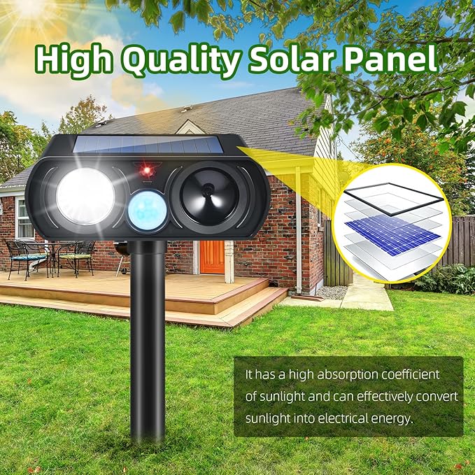 4Pack Ultrasonic Animal Repellent Outdoor Solar Animal Repeller witht Motion Sensor&LED Strober Ligh 2025 Cat Deterrent Outdoor Deer Repellent Device to Scare Fox Dog Skunk Rabbit Raccoon Squirrel