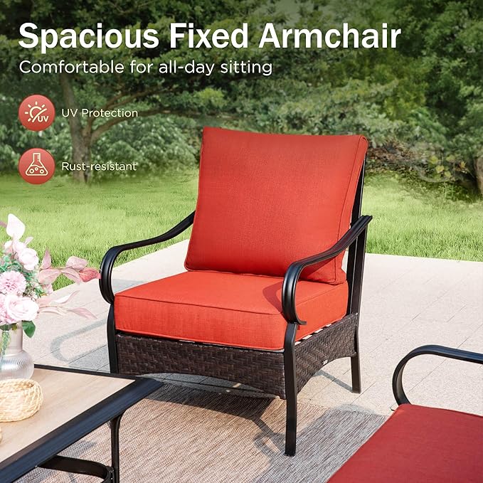 PHI VILLA Patio Chairs Set of 2, Outdoor Wicker Chairs with Thick Cushion, All Weather High Back Outdoor Furniture for Balcony Porch and Yard