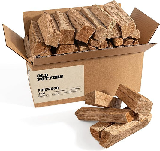 Old Potters Kiln Dried Firewood - Oak, 1100 Cu. in, 16-18 Logs ~ 8" x 2.5" Logs. Cooking Wood for Grilling, Smoking, and Firepits, Oak.