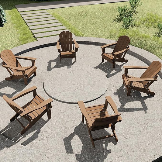 SERWALL Adirondack Chair Set of 6 for Patio Garden Weather Resistant Outdoors Fire Pit Chairs- Brown