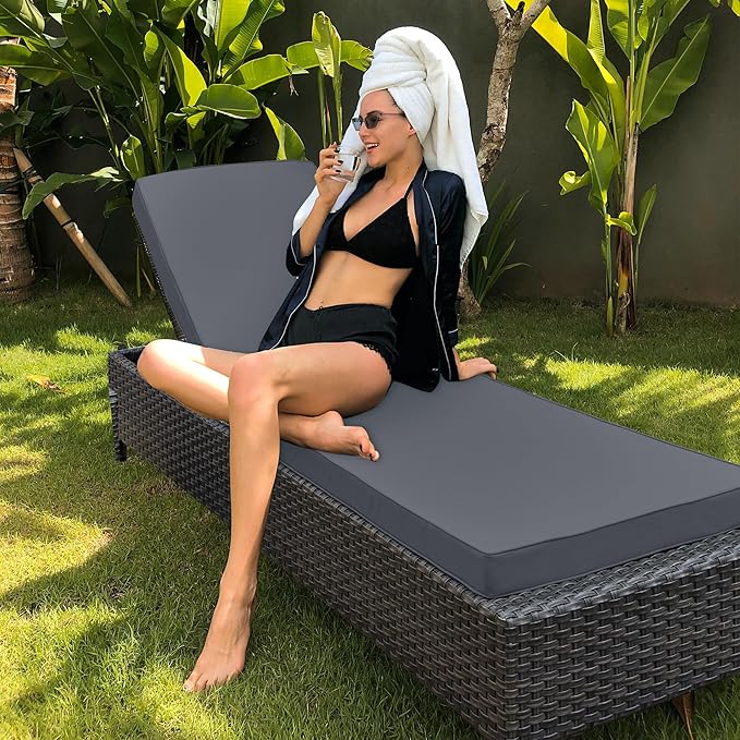 Chaise Lounge Cushion Outdoor, Waterproof and Stain-Resistant Lounge Deck Reclining Chair Cushions for Patio Furniture Lawn Pool Resort Hotel, 72x21x3 Inch, Set of 4, Dark Grey
