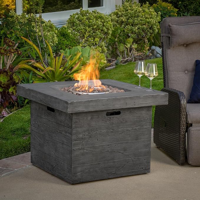 Propane Fire Pit Table, 32" MGO Firepits for Outside, Square Gas Fire Pit for Outside Patio, Propane Fire Table for Deck, Backyard, 40,000BTU, Tank Inside, Tank Not Included, Grey
