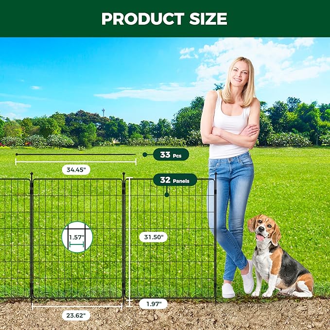 FXW Decorative Garden Fence for Yard - 32in(H) x 63.0ft(L) 32 Panels - Metal Fencing Panels - Animal Barrier Border for Dogs & Rabbits, Flower & Plant Edging