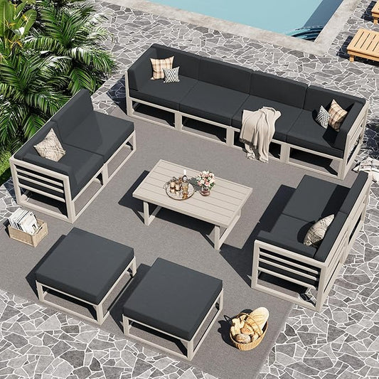 UDPATIO Aluminum Patio Furniture Set, Modular Oversized Outdoor Sectional of Olefin 5 inch Thick Cushion, Coffee Table and Waterproof Cover, Patio Conversation Sets for Porch, Deck