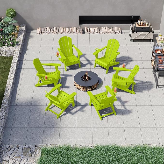Folding Adirondack Chair, HDPE All-Weather Patio Chairs for Outdoor, Patio, Lawn, Garden, Backyard Deck, Fire Pit - Apple Green