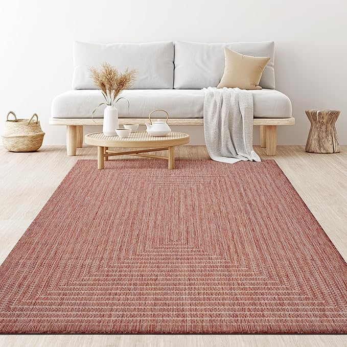 Adiva Rugs Outdoor Indoor Area Rug, Weather Resistant, Easy to Clean, Stain Resistant Floor Mat for Dining Room, Backyard, Deck, Patio (Copper Weiss, 5' x 7')