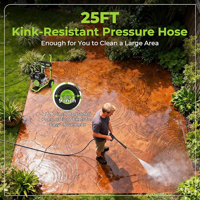 4200 PSI Gas Pressure Washer, 4.0 Max GPM 212CC 7HP Commercial Gas Power Washer, Spray Gun and Wand, 5 Nozzle Set, for Cars/Fences/Driveways/Homes/Patios/Furniture (Green)