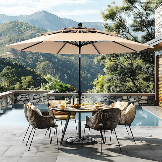 Sophia & William 10ft 3 Tier Auto-tilt Patio Umbrella, Outdoor Double Vented Umbrella with Crank, Beige