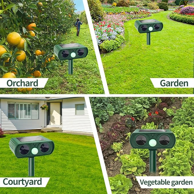 Outdoor Ultrasonic Animal Repellent – Solar Powered, Waterproof, Motion Sensor, Eco-Friendly, Deer, Dog, Cat, Raccoon, Squirrel, Skunk, Coyote, Fox, Rabbit, Geese, Ultrasonic Repeller 1PK