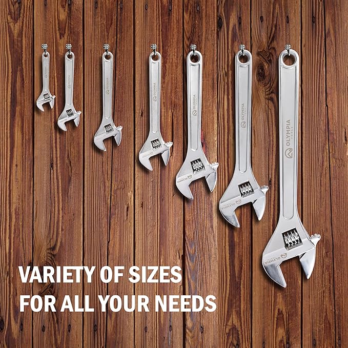 Olympia Tools 8" Adjustable Wrench, Heavy Duty Drop Forged Steel, Chrome Plated, Precision Machined Jaws, Rust Resistant