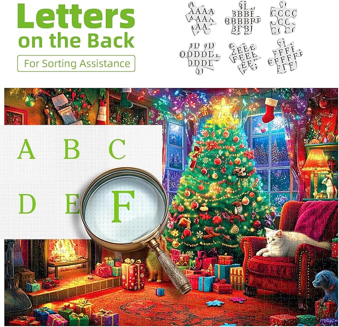 Christmas Cozy Scene 1000 Piece Jigsaw Puzzle for Adults - Festive Holiday Puzzle with Fireplace, Christmas Tree & Pets, Premium Quality for Relaxing & Gifting