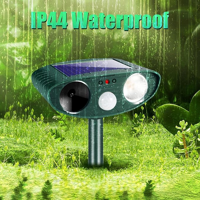 2025 Solar Ultrasonic Animal Repeller Outdoor Cat Repellent Deer Repellent Devices Waterproof with Motion Detection Rabbit Raccoon Dog Squirrel Skunk Coyote Deterrent for Yard Garden Animal Repellent