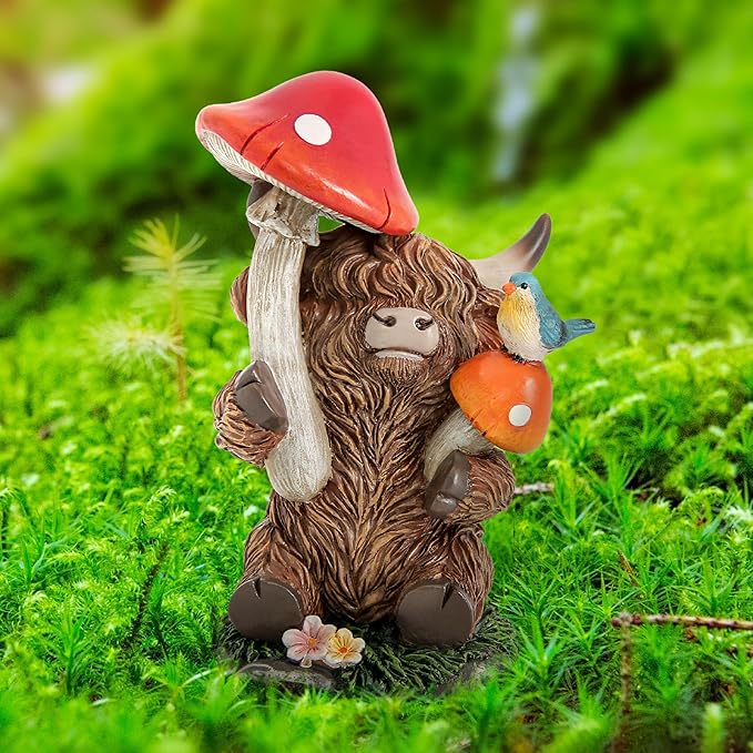 Highland Cow Figurines for Garden Decor,Garden Cows Decor for Outdoor Statues,Highland Cow Decorations for Outdoor Indoor Patio Yard Lawn Home Bathroom Shelf ,Animal Statues Cows Gifts for Women