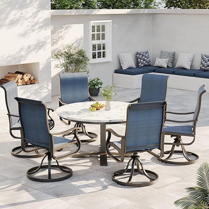 Patio Swivel Chairs Set of 2, Outdoor Dining Chairs with High Back, All-Weather Swivel Rocker Chair for Lawn, Porch or Garden (Navy)
