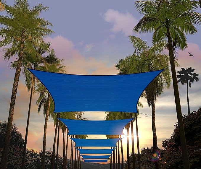 Amgo Custom Size 16' x 21' Blue Rectangle Square Sun Shade Sail UPF50+ AGTAPR1620, Order to Make Canopy Awning, 95% UV Blockage, Water & Air Permeable, Commercial and Residential (We Customize)