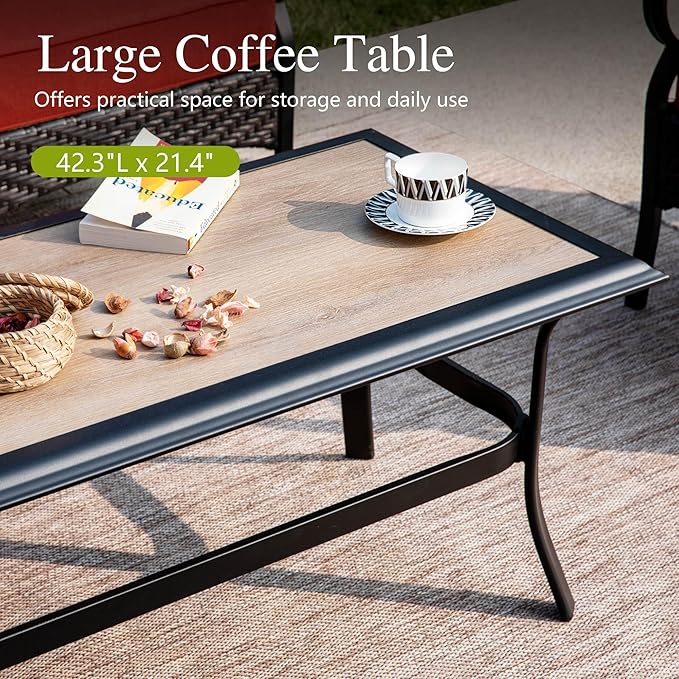 Sophia & William Patio Furniture Set, 4 Piece Metal Outdoor Conversation Set with 3-Seater Outdoor Couch, 2 Sofa Chairs, 1 Coffee Table for Outdoor Seating, Backyard, Porch(Red)