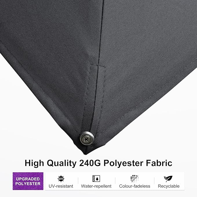 PURPLE LEAF 10‘ x 13’ Rectangle Patio Cantilever Umbrella Large Hanging Umbrella Teak Finished Aluminum Frame Windproof Offset Outdoor Sun Umbrellas for Beach Pool Deck, Grey
