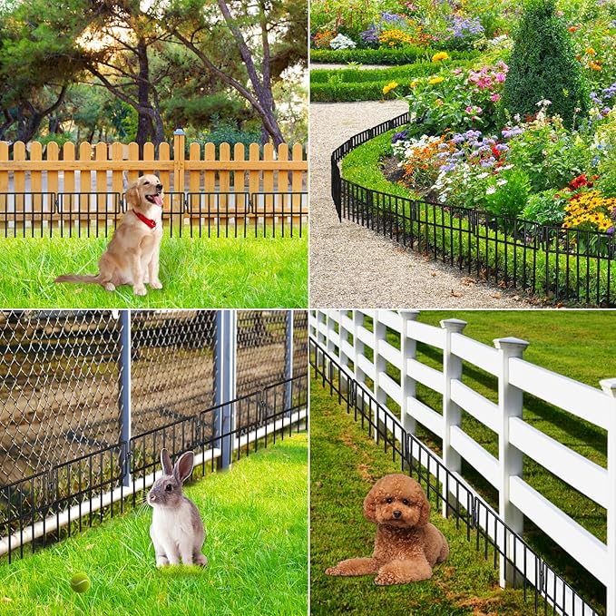 Adavin Black Small Animal Barrier Fence,28 Pack 12 in(L)X10 in(H) Underground Decorative Garden Fencing, Dog Rabbits groundhogs Fences Metal low Fence Panel Ground Stakes for Outdoor yard. Total 28 Ft
