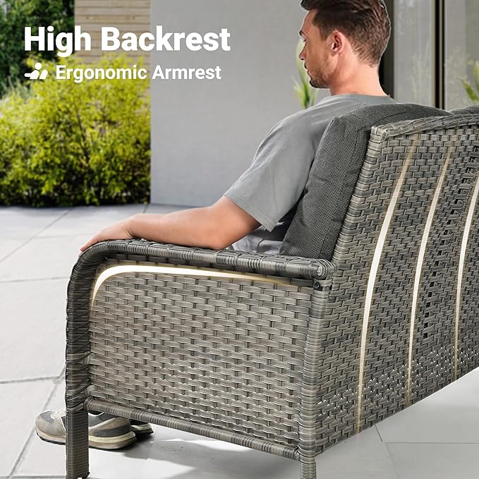 ovios 4 Pieces Patio Furniture Set with 30" Fire Pit Table, Outdoor Wicker Chairs of 4, All Weather High Back Rattan Chairs 4-Seater with Comfy Cushions, Black