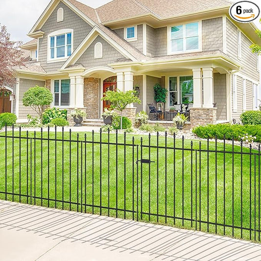 Metal Garden Fence with Gate 36 in H x 12 ft L, 1 Gate + 5 Panels Border Dog Fence Panels Animal Barrier, No Dig Garden Fencing for Yard Patio Flower Bed Lawn Outdoor, Arch Black