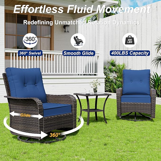 10 Pieces Patio Furniture Set with 2 Swivel Chairs Patio Furniture Outdoor Sectional Sofas with 55000 Gas Fire Pit Patio Conversation Set w/7 Cushions-Blue