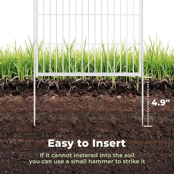 SunsGrove Tall Garden Fence with Gate, 45 in(H) x 26.8 ft(L) 12 Panels Heavy Duty Metal Animal Barrier Fence for Yard, Suitable for Indoor or Outdoor Dog Pet Fence, Garden Fence Border, White