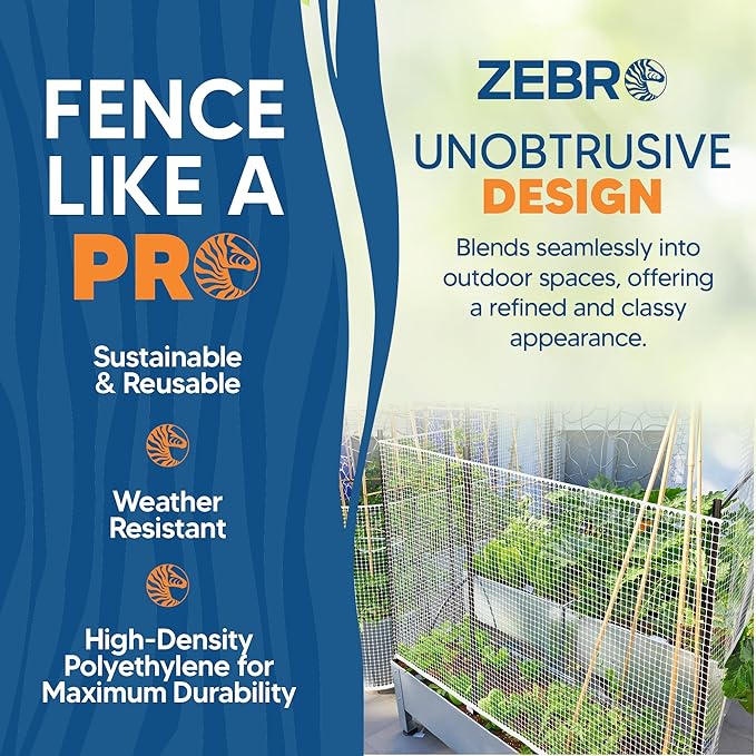 3/4" Square Mesh Plastic Fence Roll (40" x 25' - White) - Unobtrusive 40 Inch High Temporary Garden Fencing Netting to Protect Plants, Patio, Yards and Outdoor Spaces from Deer & Animals