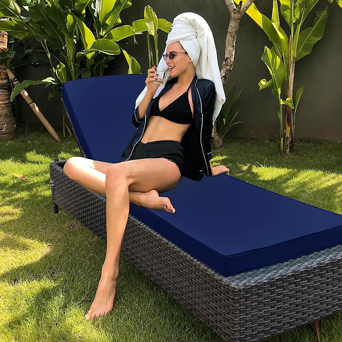 Chaise Lounge Cushion for Outdoor Furniture, Waterproof Fade and Tear Resistant Lounge Deck Chair Cushions for Patio Lawn Pool Resort Hotel, 72x21x3 Inch, Navy