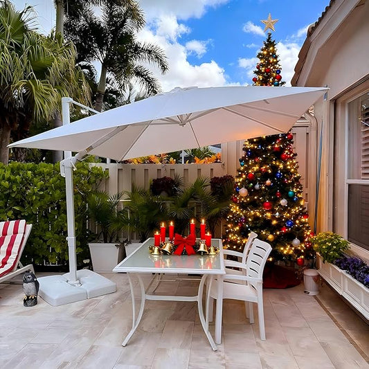 PURPLE LEAF 10 FT Patio Umbrella White Cantilever Umbrella Aluminum Square Outdoor Offset Umbrella Hanging Windproof with 360° Rotation for Garden Deck Pool, White