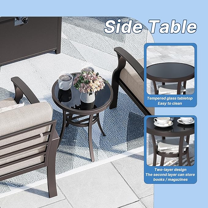 Kurapika 5 Pieces Patio Furniture Set, Outdoor Aluminum Rocking Chair, Patio Bistro Set Swivel Gliders Rocker with Thickened Cushions and Tempered Glass Side Table(Grey)