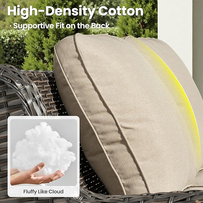 ovios 6-Pieces Patio Furniture Set with 42 Inch Fire Pit Table, Outdoor Wicker Sofa Couch Ottomans Comfy Cushions, High Back Modern Conversation Set, Brown Rattan, Beige