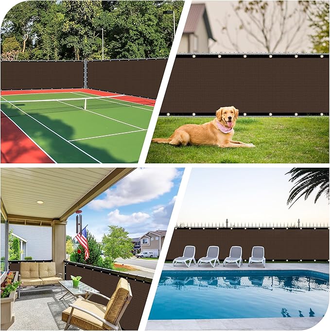 iCover 6x12ft Privacy Screen Fence, Outdoor Fencing Panels, Garden Windscreen Mesh Shade Sail Net Barrier, Include Reinforced Bindings and Brass Grommets Cable Zip Ties, Brown